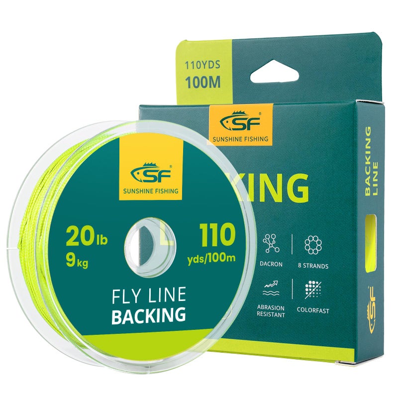 SF Braided Fly Fishing Trout Line Backing Line 20LB 100m/108yds Fluo Yellow - Image 1